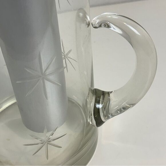 Vintage MCM Atomic Clear Glass Starburst Cut Pitcher with Freezer Tube - Picture 6 of 8
